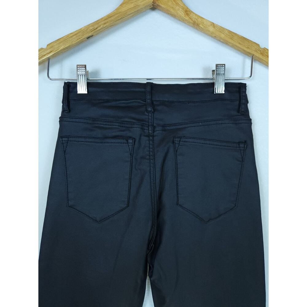 Edikted Medium High-rise Black Coated Faux Leather Flare And Stretchy Pants - Picture 8 of 12